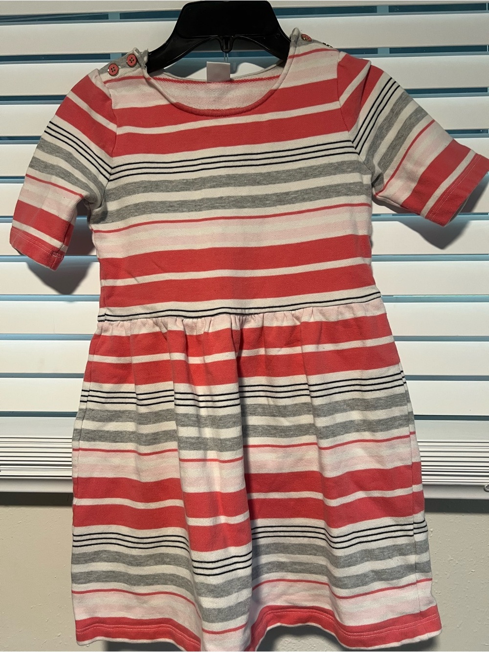 Gymboree Coral, Gray & White Striped Knit Dress